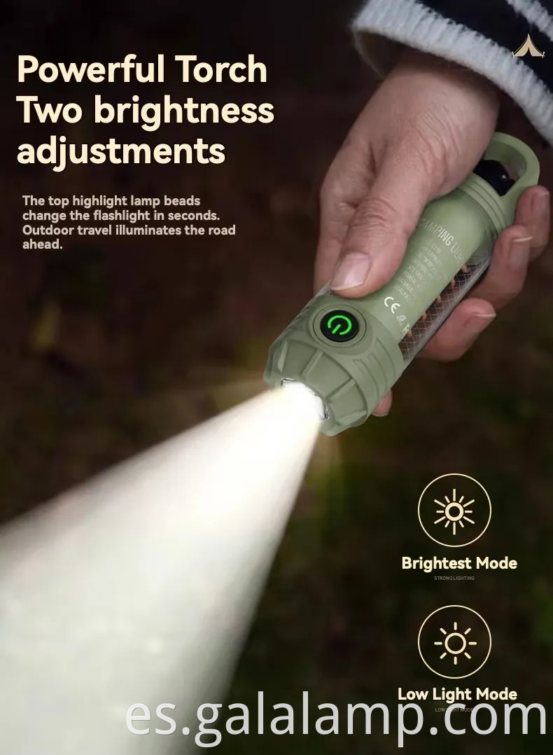 Luz de campamento al aire libre multi funcional, linterna portátil, fuerte, recargable